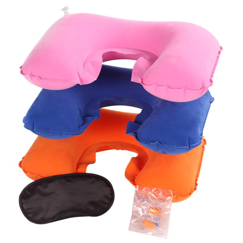 

Pillow Inflatable U-shape Velvet Outdoor Air Sleep Cushion Travel Bedroom Car Beach Plane Rest Head Relax