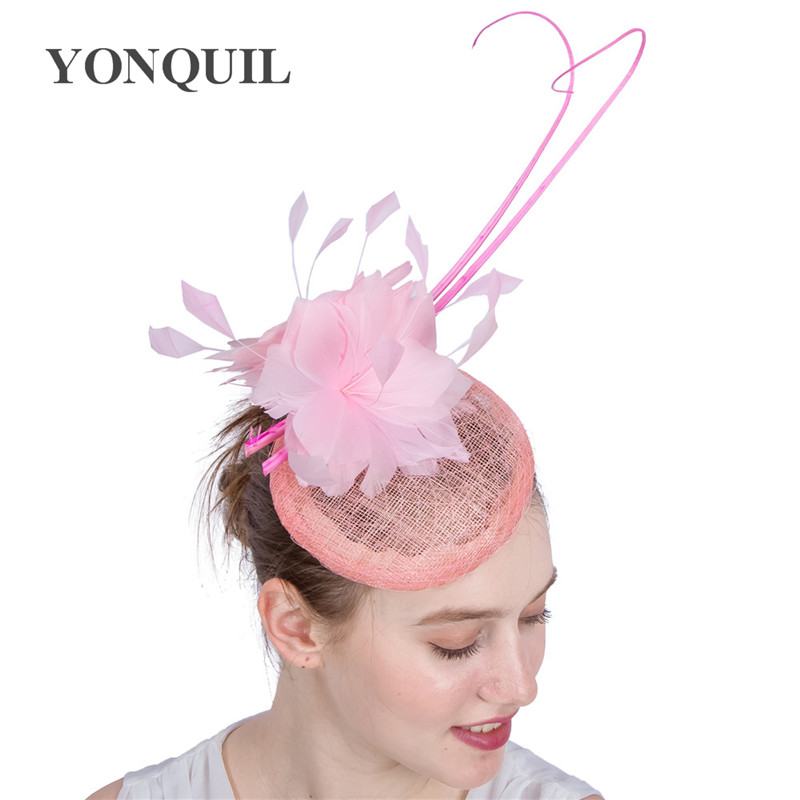 

Multi-Colors Wedding fancy feather flower Pillbox hats multi-colors hair fascinator hats with ostrich races church headpiece headband SYF169