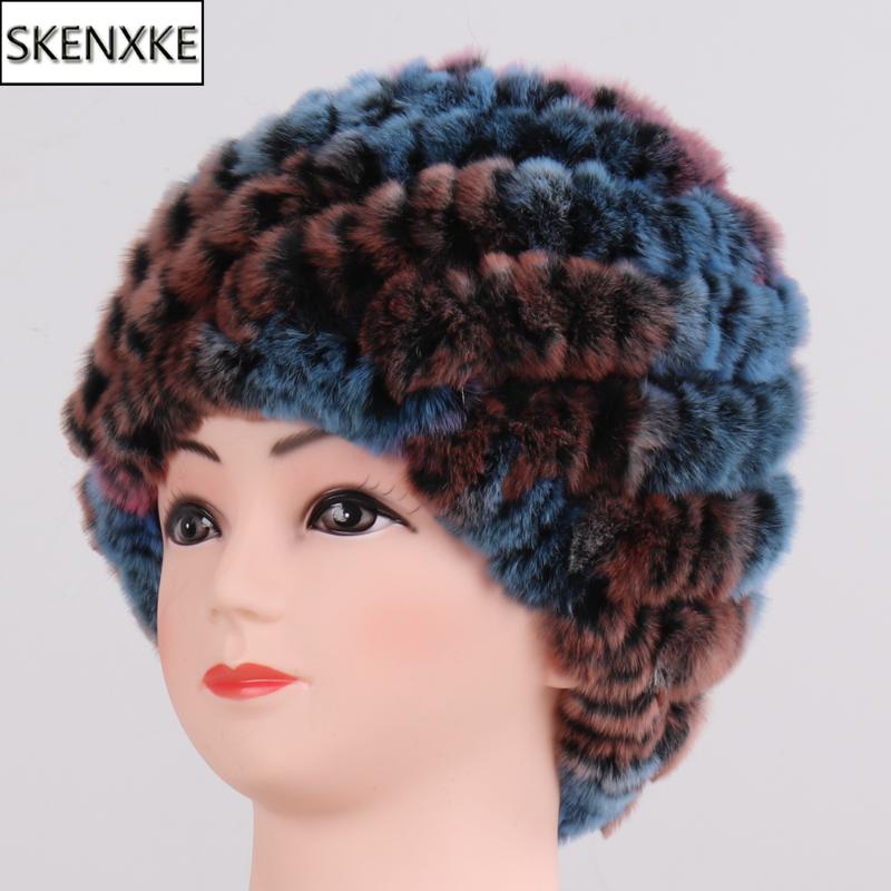 

Hot Sale Women Good Elastic 100% Natural Rex Fur Hats Lady Winter Warm Real Rex Fur Caps Hand Knitted Real Hat, Grey red