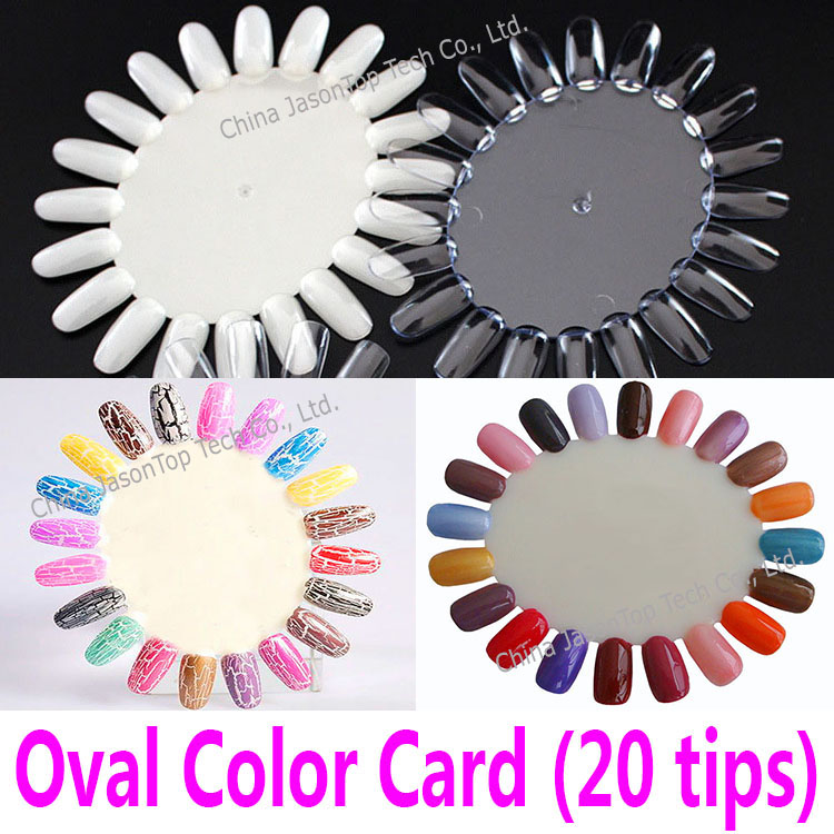 

20 Tips Oval Nail Polish Display Card Wheel False Nail Tips Art Practice Training Tool Color Showing Card Natural Clear
