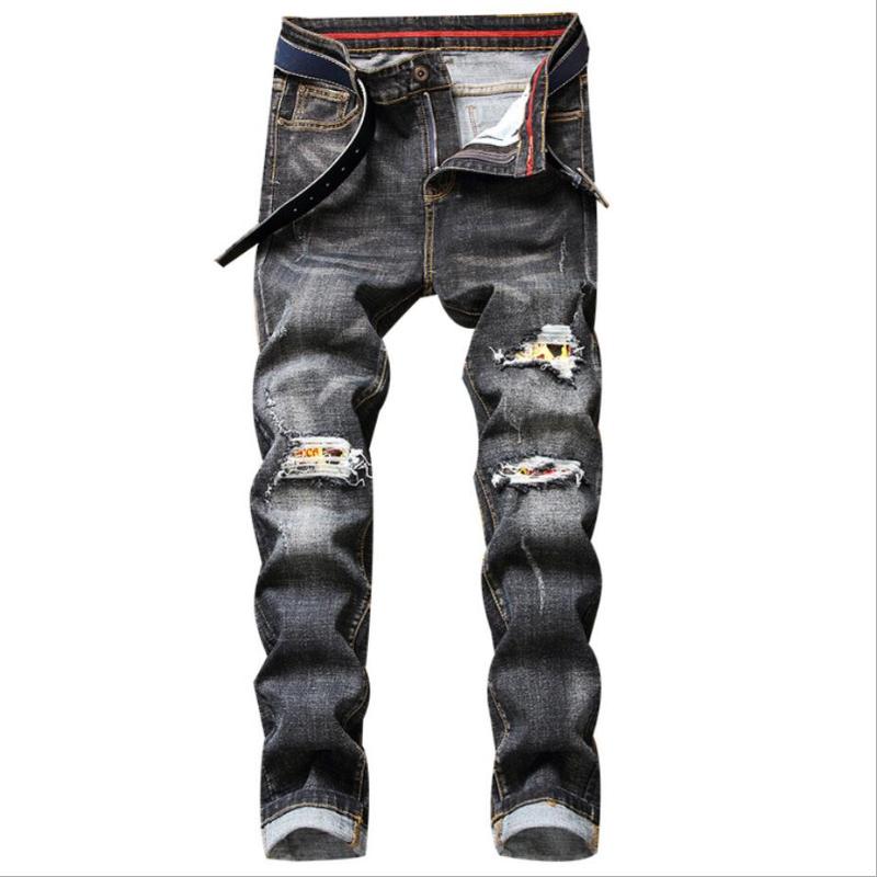 

New Fashion Men stretchy Pant Men Skinny jeans Ripped Jeans Frayed Rip Pant Long, As pic