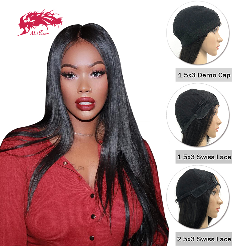 

U Part Human Hair Wigs Glueless Straight Wig 180% Density Addbeauty Hair Wigs For Women Brazilian Remy Human Natural Black, 1.5x3 demo cap