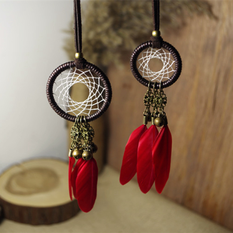 

Vintage feather tassel bell pendant long design dream catcher christmas tree hanging decoration