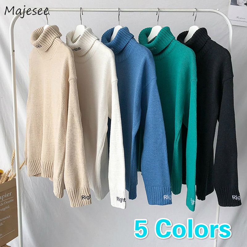 

Turtleneck Sweater Men Plus Size Letter Novelty Mens Sweaters Winter Clothes Harajuku Korean Style High Fashion Males Pullover, Black