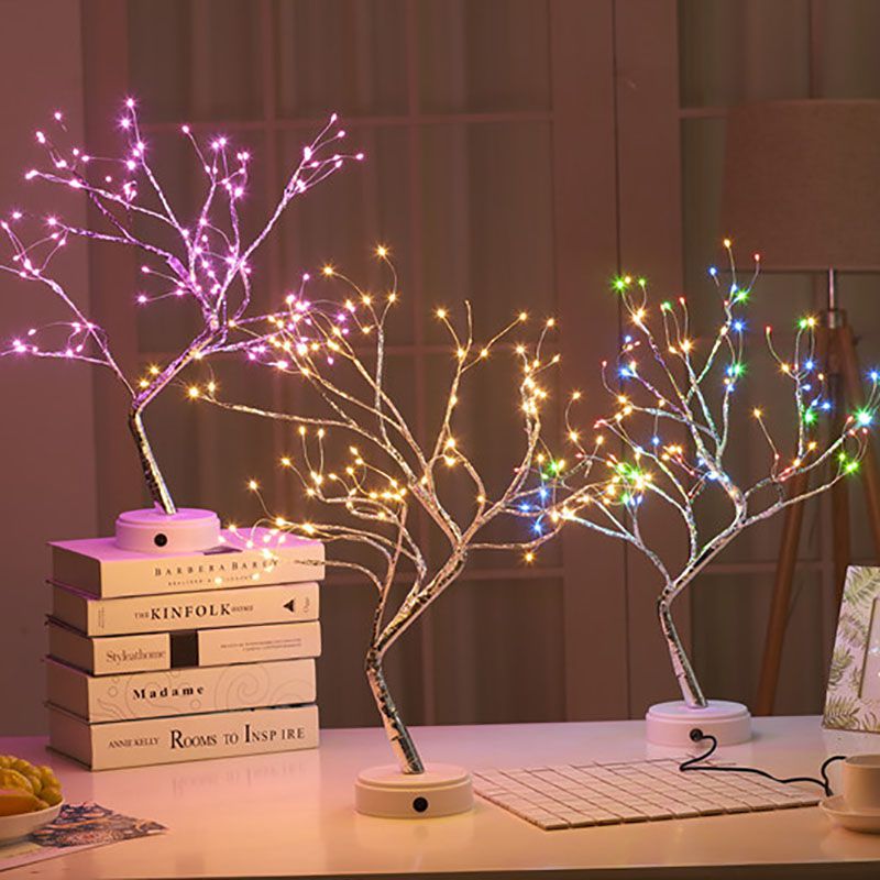 

Led Tree Lamp Touch Screen Pearl Color Lamp Copper Wire Gift Decoration Small Night Light New