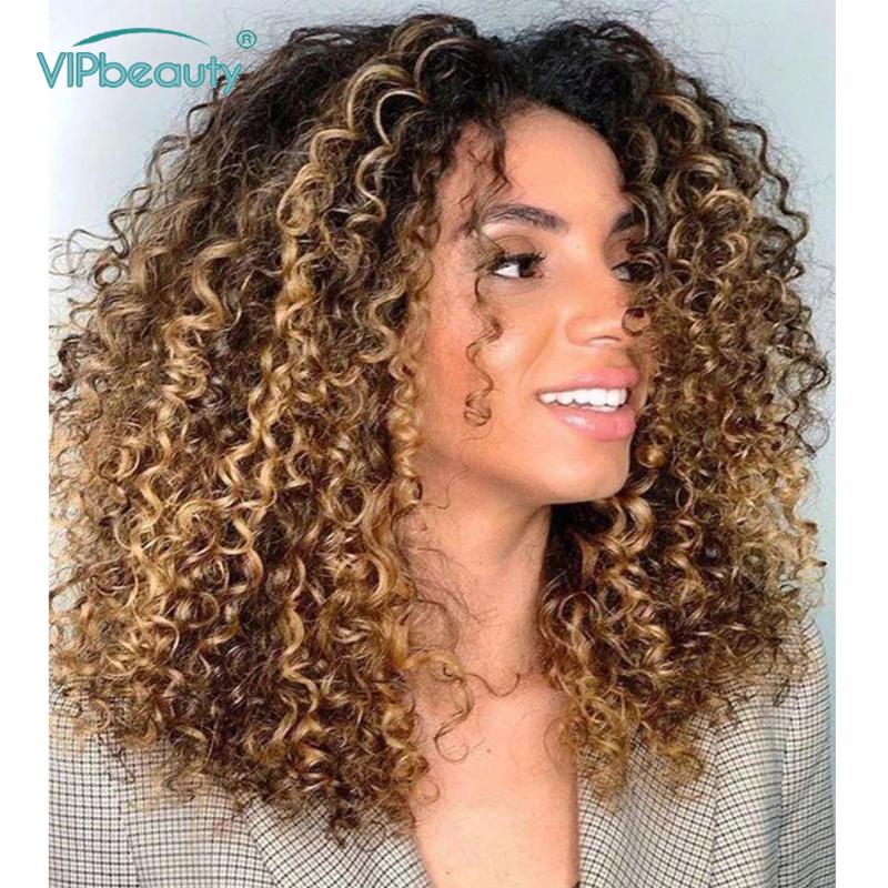 

Short Bob Wig Highlight Curly Bob Wig 13x4 Lace Front Lace Front Human Hair Wigs Honey Blonde Ombre For Black Women Remy, As pic