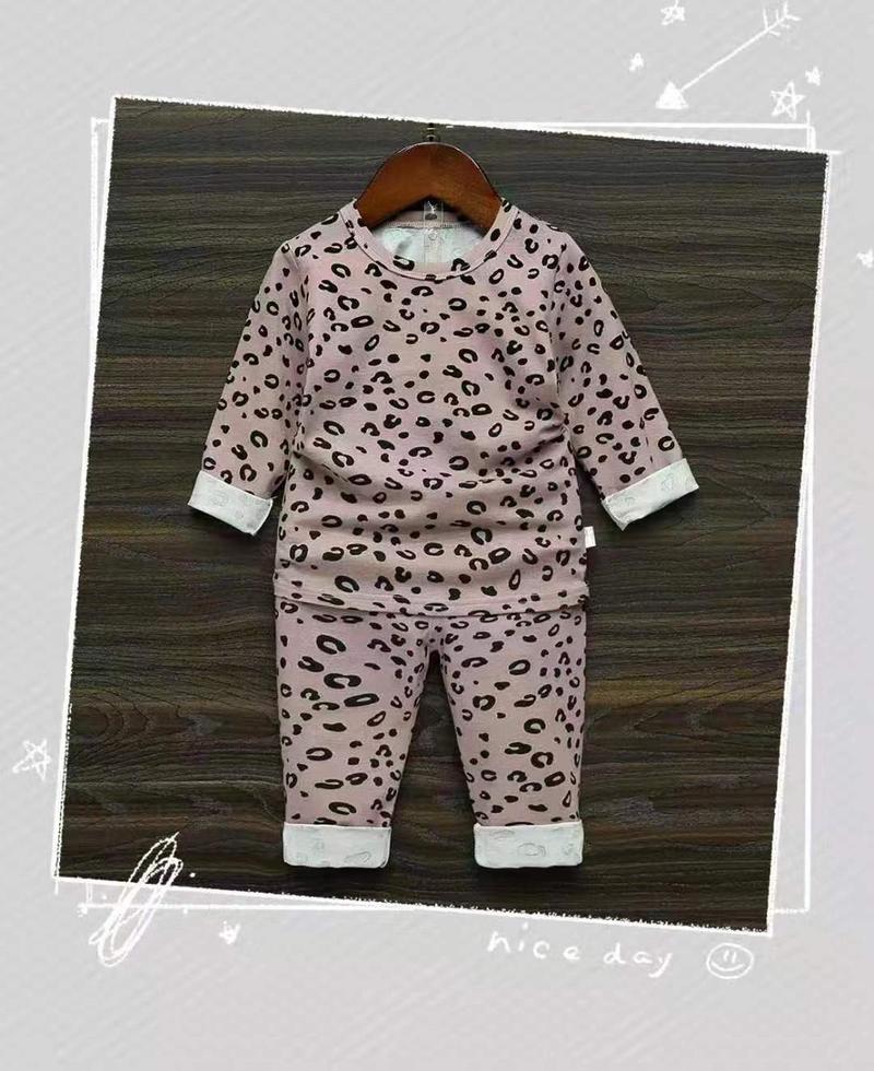 

2020 Spring Autumn Baby Boys Girls Pajamas Set -8yrs Children Kids Print Leopard Sleepwear Lounge Wear Cotton Girls Evening Dress, Beige