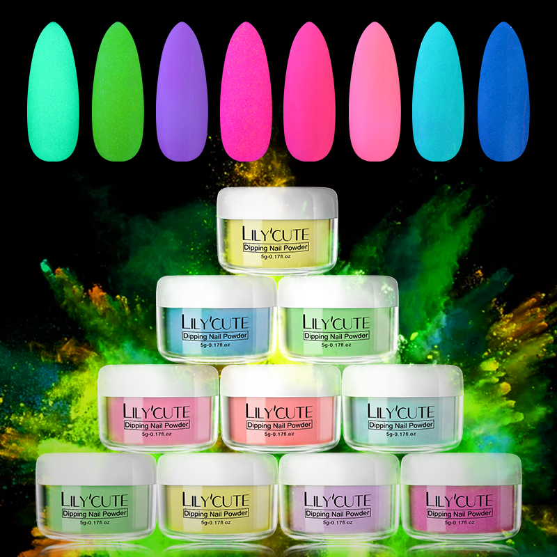 

LILYCUTE 5g Neon Fluorescent Dipping Nail Powder Luminous Effect Dip Nail Pigment Powder Natural Dry UV Gel Polish Design