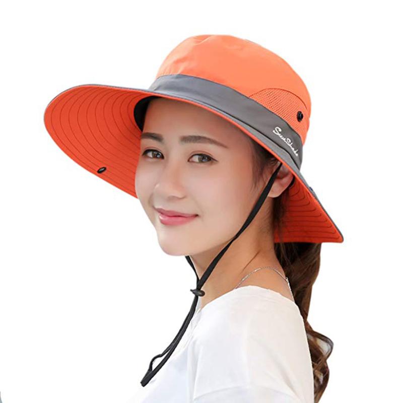 

Fashion Women Casual Fisherman Visor Collapsible Hats 2020 New Beach Sun Hats Fishing Caps UV Protection Drawstring Bucket, Red