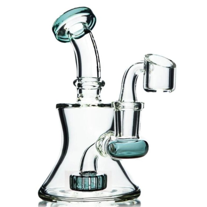 

8inch recycler oil rig purple green black blue glass bong with domeless glass nail concertrate oil rigs bubber water pipe