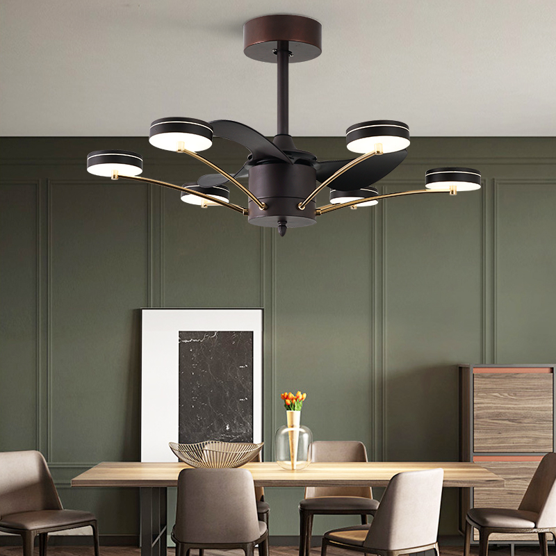 

Modern simple fan lamp 33-inch remote control mute Led creative room crystal glass fan lamp