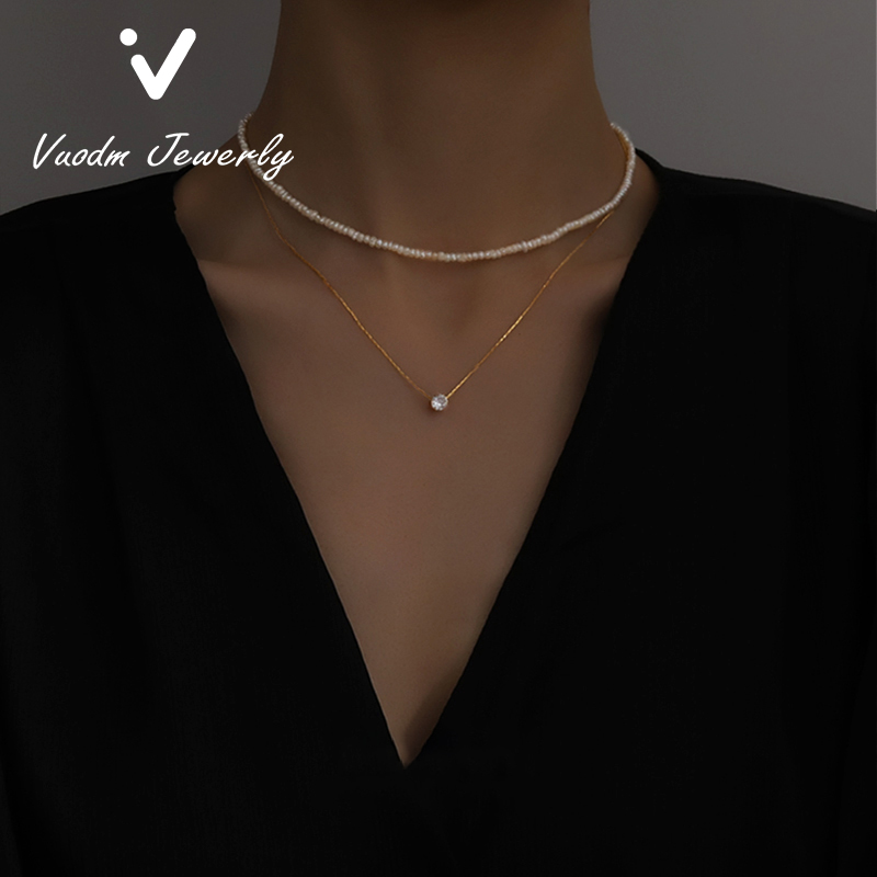 

Beaded Necklaces Small Pearl Choker 14k Gold Plated Necklace Fashion Pearl Jewelry for Party Anniversary Gift, Silver