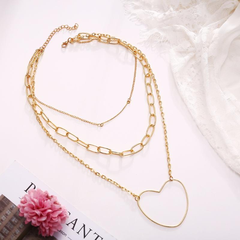 

Multilayer Link Chain Necklace Fashion Heart Pendant Chokers Necklaces Vintage Golden Plated Clavicle Chain Party Bohemian Jewel