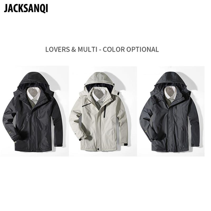

JACKSANQI Men's Winter Thick 7XL Hiking Jackets Outdoor Sports Warm Windbreaker Climbing Camping Thermal Coats RA417, Men dark gray jacket