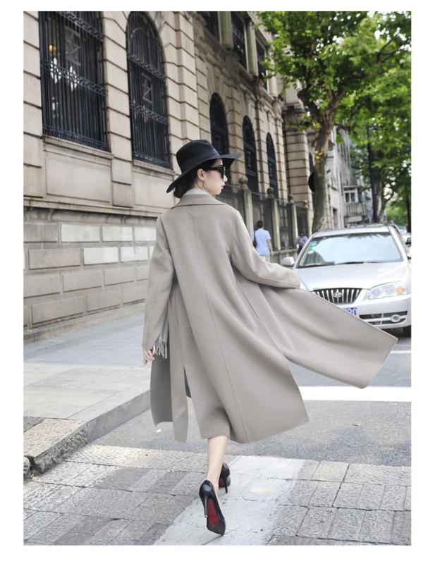 

European Elegant Double Sided Wool Coat Women New Autumn Long Sleeve Belt Trench Coat For Women Outwear Hot LX1823, Green gray