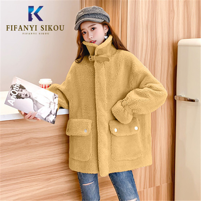 

New 2020 Fashion Faux Fur Jacket Women Winter Coat Thick Warm Motorcycle Jackets Streetwear Loose Soft Lamb Fur Outerwea Female, Blue
