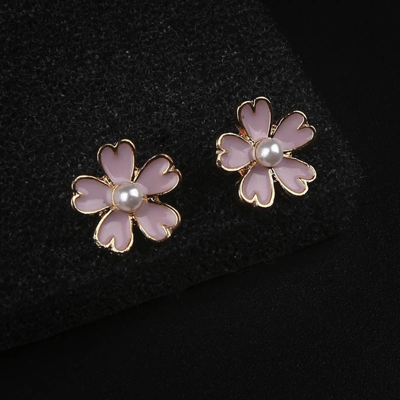 

Free Shipping Cute Simulated Pearl Pink Flower Stud Earrings For Women Fashion Jewelry Aretes De Mujer Brincos Oorbellen
