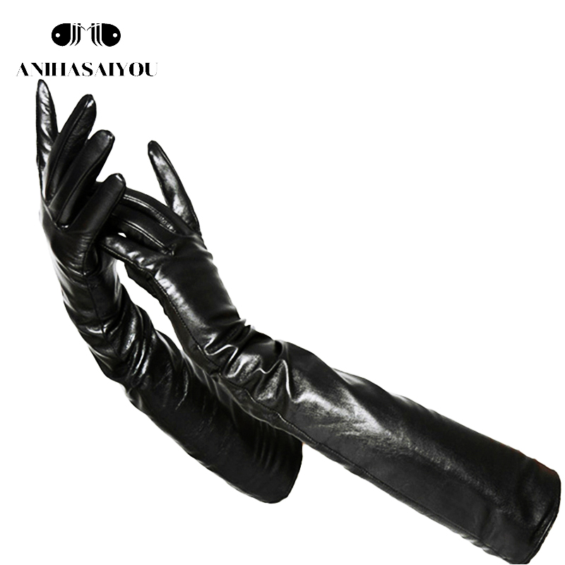 

Extra long 60cm long leather gloves,black sheepskin women's gloves, High grade warm leather gloves women CGB-60CM