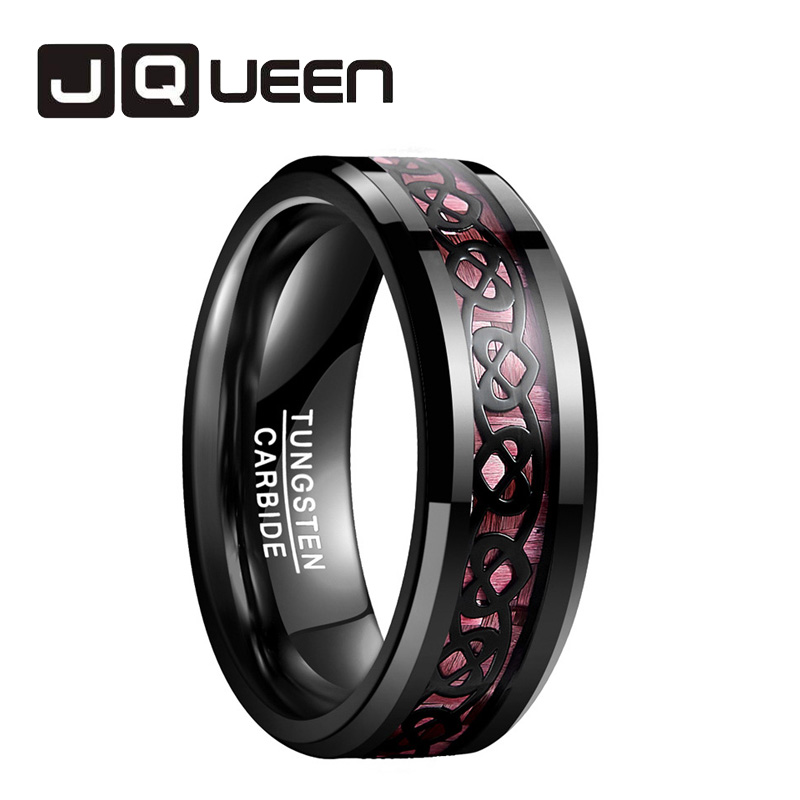 

2020 8mm Tungsten Carbide Ring Plating Black Tungsten Steel Ring Wedding bands black Heart Pattern Pink Comfort Fit