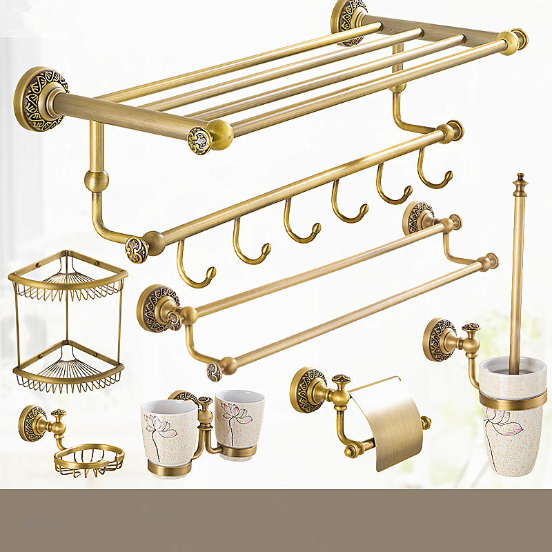 

bathroom Vintage brass brushed activity towel bars,European style towel rack,Retro all copper Bathroom Shelves,J17744