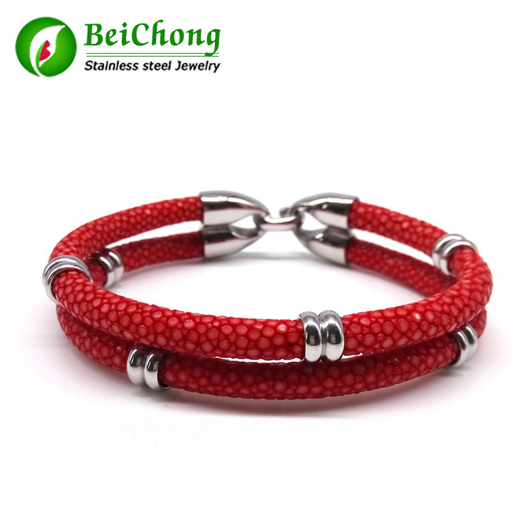 

Stingray Skin Leather Bracelet Bangle With Stainless Steel Clasp