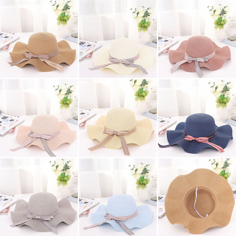 

Women Sun Protective Strawhat Brim Simple Bowknot Decor Beach Hat for Summer EIG88, Dark blue