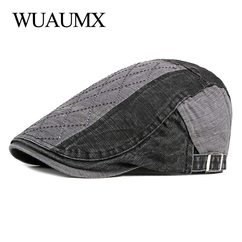 

Berets Wuaumx British Retro Spring Summer Hat Men Visor Casual Sboy Cap Washed Cotton Duckbill Men's Casquette, Army green