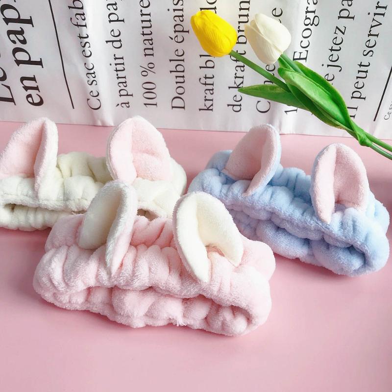 

2020 Women Girls Wash Face Headbands Cute Cat Ears Soft Coral Fleece Makeup Elastic Hair Bands Headwear Hair Accessories