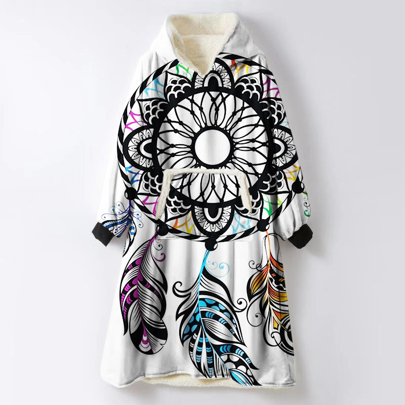 

Microfiber Plush Fleece Sherpa Blanket With Sleeves Super Soft Warm Outdoor Pocket Hoodie Adult Winter Hooded TV Blankets y2