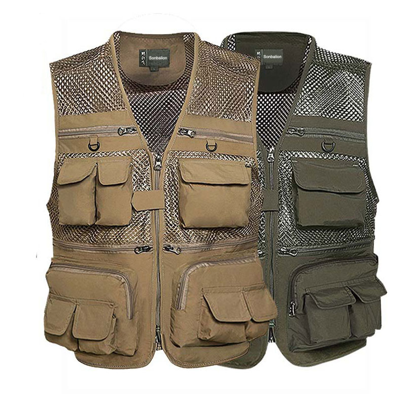 

Outdoor Sport Climbing Hiking Vests,Breathable Multi-Pockets Mesh Fishing Photography Vests, Army green