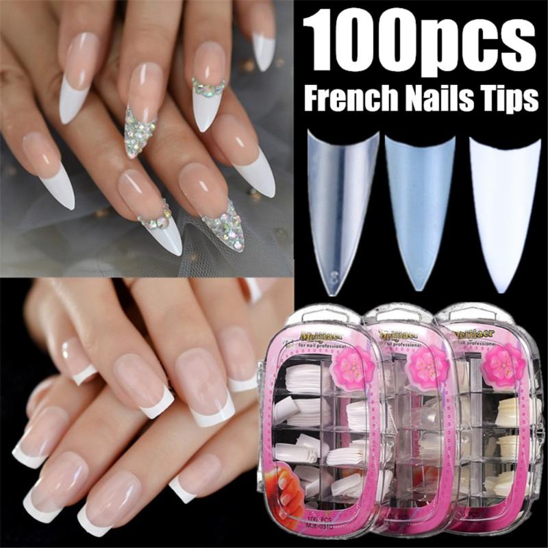 

100 pieces/bag ballerina fake nails mixed style coffin nail tips tips flat shape full coverage manicure set DIY nail accessories, 01 clear