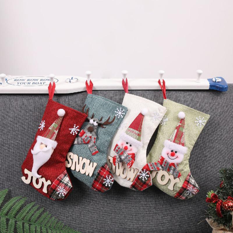 

Christmas Decorations Stocking Candy Present Bag Ornament Props Santa Claus Snowman Elk Socks For Home Year Xmas Tree Hanging Decor