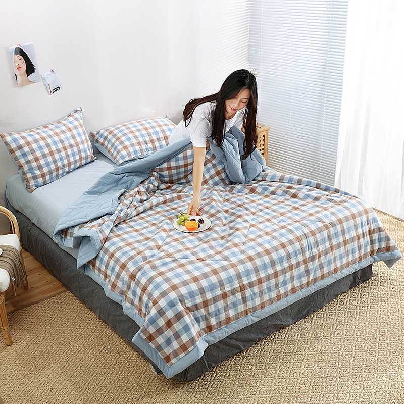 

Comforters & Sets 100% Washed Cotton Quilted Bedspread Bed Blanket Summer Winter Throw For Children Adult Japan Style Plaid Quilt Blankets, 04
