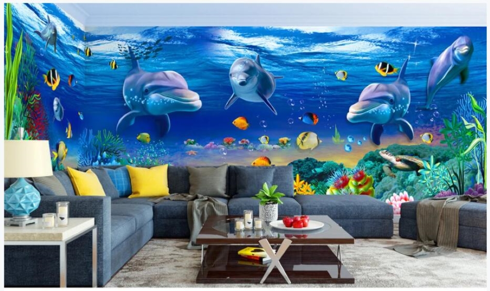 

custom mural photo wallpaper 3d Dream Underwater World Dolphin Aquarium background home decor wall papers in the living room, Non-woven wallpaper