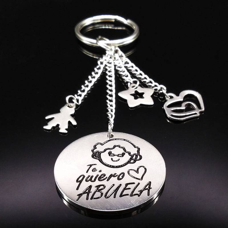 

New Grandmother Silver Color Stainless Steel Keychain For Women Round Key Chain Jewelry Grandmother Gift abuela llavero K73216
