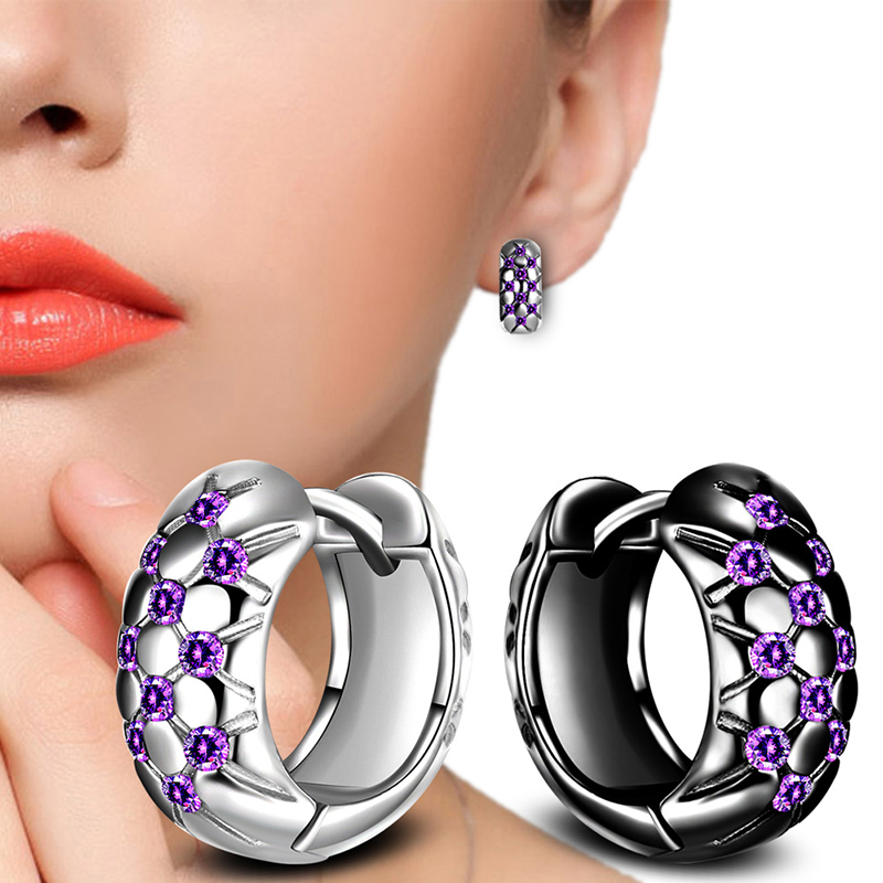 

Women's New Fashion Hoop Earrings Shiny Purple Crystal Stud Charming Fine Huggies Earring Jewelry Piercing Hoops