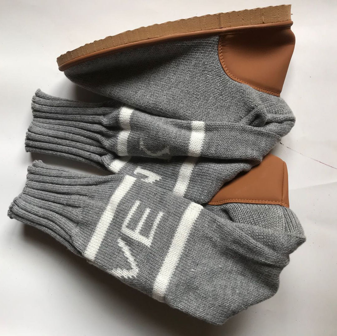 

US4-12 2020 New Women Warm Cute Pink Letters Knitted Sweater Socks Boots Slip-on Snow Boots Casual Warm Shoes Boots for Gilrs Chirstmas Gift, Grey
