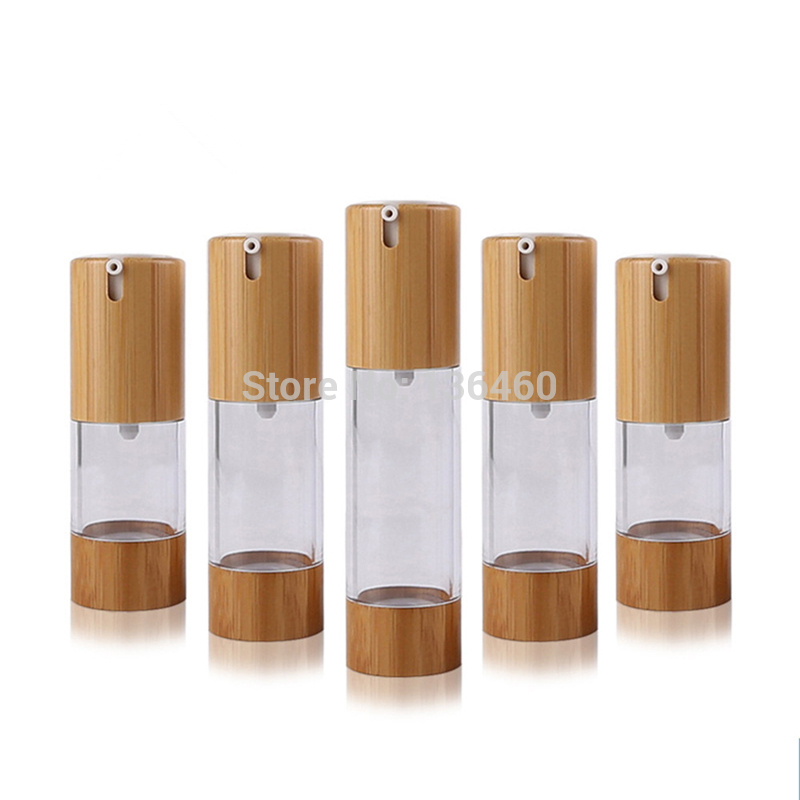 

30pcs 15ml 30ml 50ml Eco-friendly Bamboo Natural Cosmetic bottles vacuum pump Airless lotion Cream bottle wooden custom logo