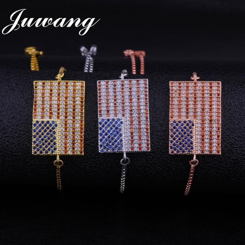 

JUWANG Street Creative USA Pattern Bracelet for Female Girl Fashion Multiple Rows Micro Inlay Zircon Brasselet Jewelry Gift