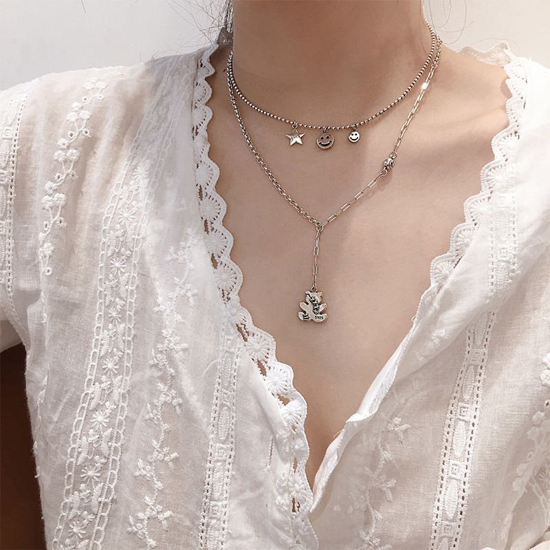

Vintage LUCK Star Smiling Face Thai Silver Color Necklace Bead Chain Pendant Necklace For Women Jewelry S-N585