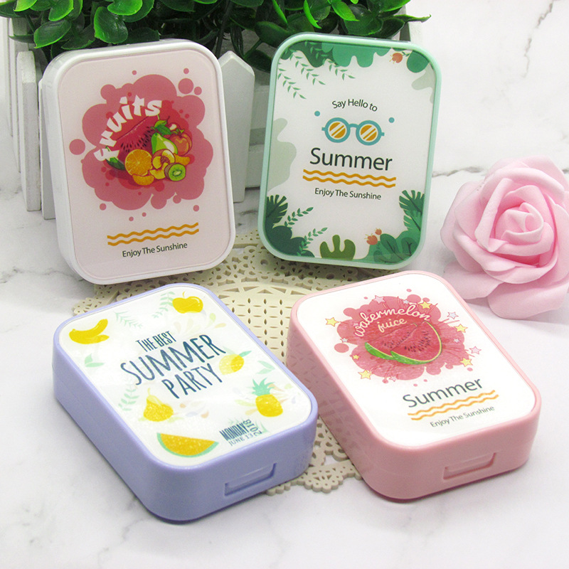 

2 double boxesFresh summer contact lens case with mirror INS beauty lens case contact storage box can as gift