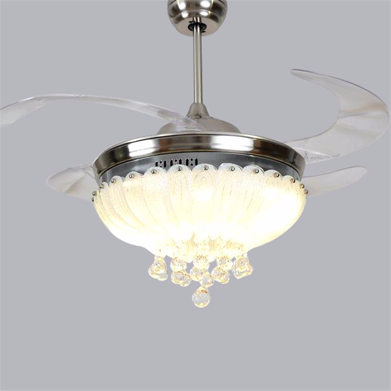 

Rose Ceiling fan Light 42 inch 108cm LED crystal living room ceiling lamp 85-265V Silvery Dimming remote control fan Lig