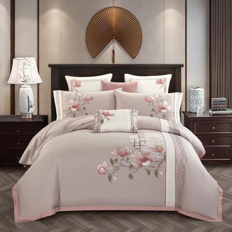 

Svetanya Embroidered Egyptian Cotton Bedding Set Queen King Full Double Size Linens (Flat Fitted Sheet Pillowcase Duvet Cover, 20202252