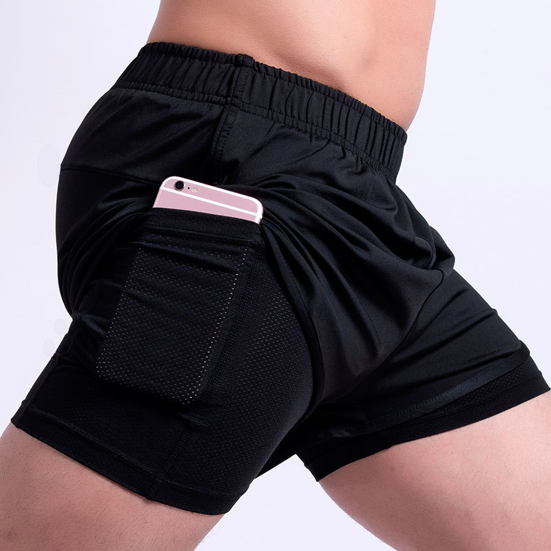 

2020 Running Shorts Men 2 In 1 Double-deck Quick Dry GYM Sport Shorts Fitness Jogging Workout Men Sports Short Pants, Black