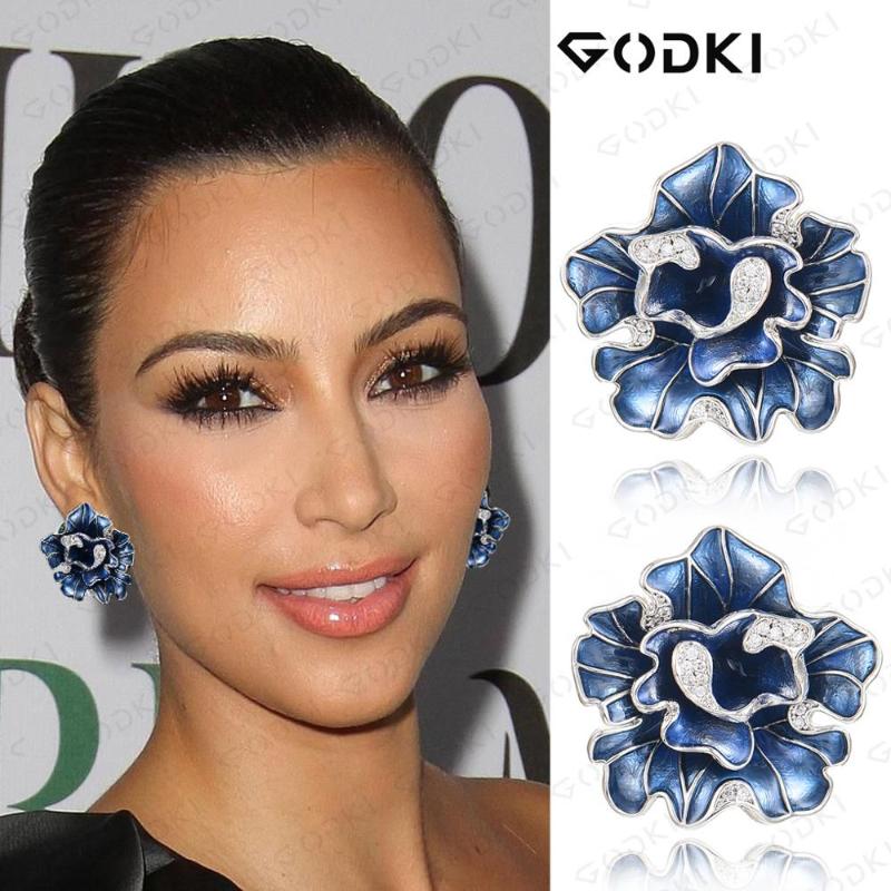 

GODKI 24MM Begonia Flowers Design Fashion Popular Luxury Iregular Geometry Earring Full Cubic Zirconia Pave Earring