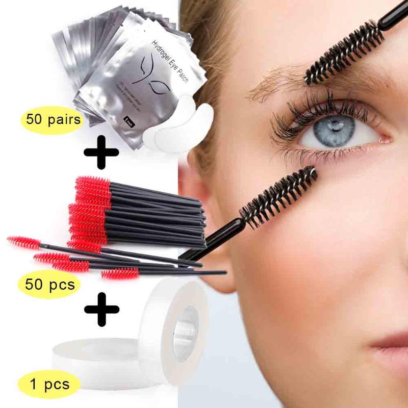 

50Pairs Eye Patch For Eyelash Extensions 1 Rolls Eyelashes Tape 50pcs Disposable Eyelash Brushes For False Lashes Makeup Tools