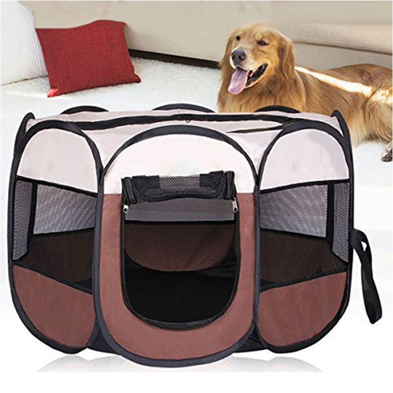 

Portable Foldable Dog Cage Pet Tent Houses Playpen Puppy Kennel Easy Operation Octagon Fence Outdoor For Small Large Dogs Crate, Gray