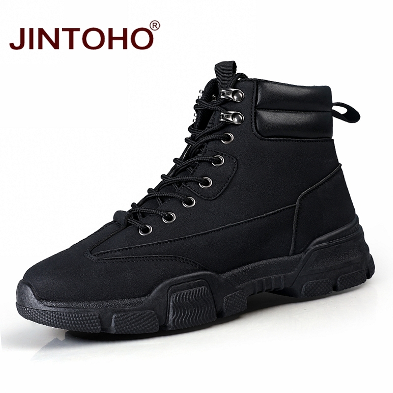 

JINTOHO Cheap Men Winter Boots Fashion Men Winter Leather Shoes Brand Male Leather Boots Casual Snow Booties, Beige
