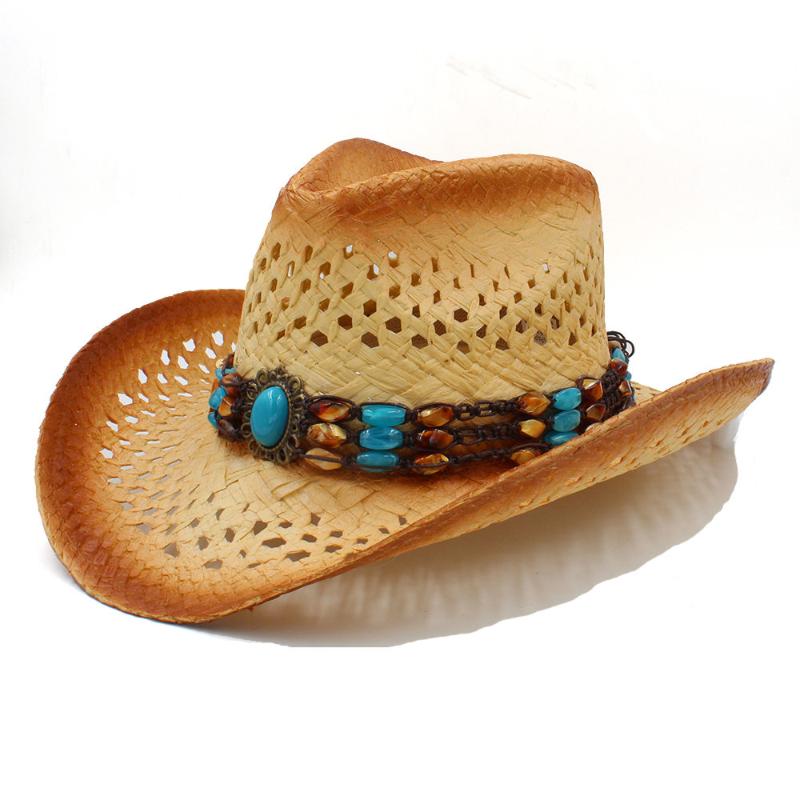 

Women Men Straw Western Sun Hat With Punk Leather Band Lady Dad Beach Sun Sombrero Cowboy Jazz Hat Size 58CM A0063