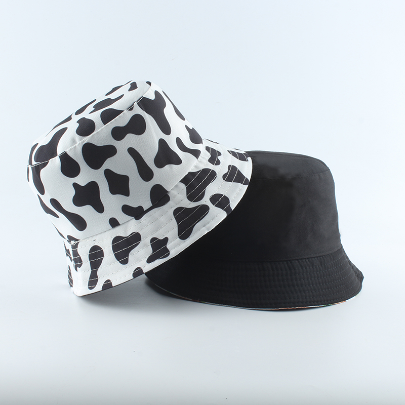 

2020 New Fashion Reversible Black White Cow Print Bucket Hat Summer Sun Caps For Women Men Fisherman Hat #0512